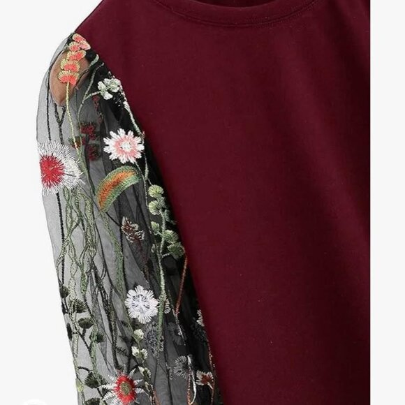 New women’s gorgeous dress with sheer floral sleeves size Large - Picture 3 of 9